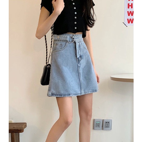 Chân váy jean Chữ A Lưng Cao Phong Cách Hàn Quốc Thời Trang Mùa Hè Mới Cho Nữ