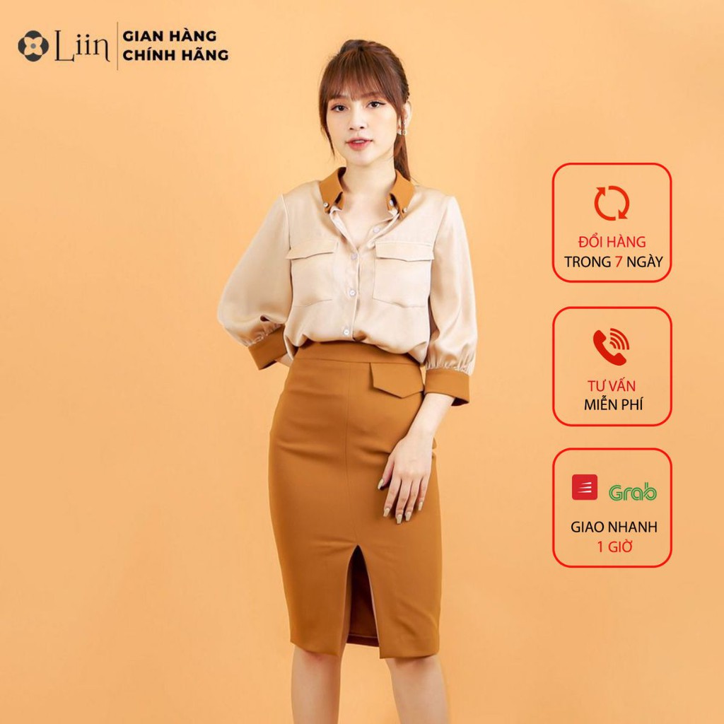 Chân váy nữ cao cấp, Juyp Nâu Xẻ Trước ôn body phong cách Liin Clothing J4164