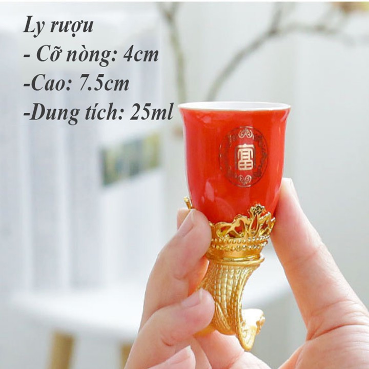 Bộ ly sứ 12 con giáp kèm bình tặng khay cao cấp