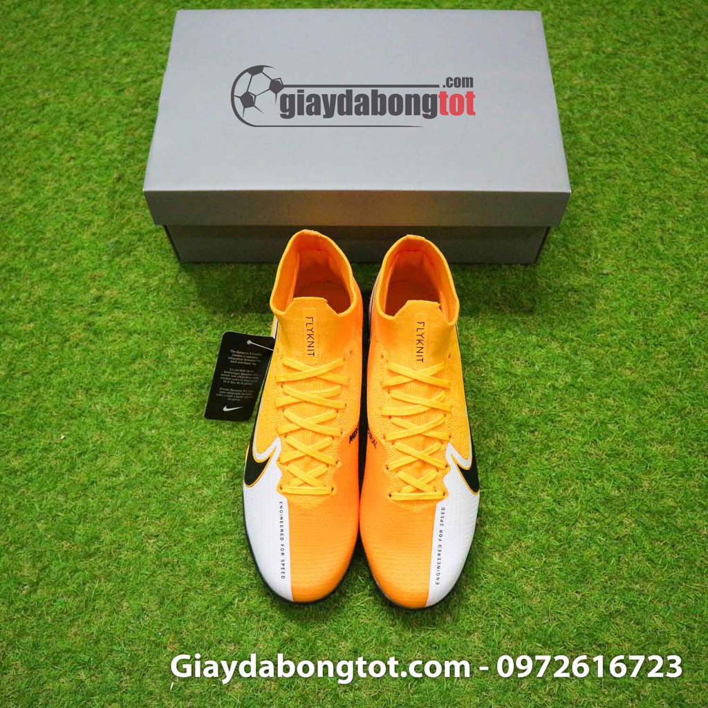 Giày Mercurial Superfly 7 Elite TF vàng trắng đen | Cổ thun ôm chân, da vải, ảnh thật 100%