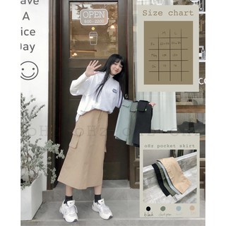 VÁY KAKI DÁNG CHỮ A DÀI NGANG BẮP CHÂN MẶC LÀ ĐẸP ( oHz pocket skirt)