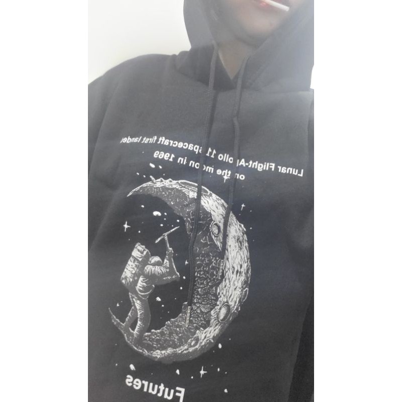 (ORDER) Áo hoodie ulzzang nam nữ đen mặt trăng 🌙 FREESHIP 💚 Áo nỉ lót bông dáng rộng 💚