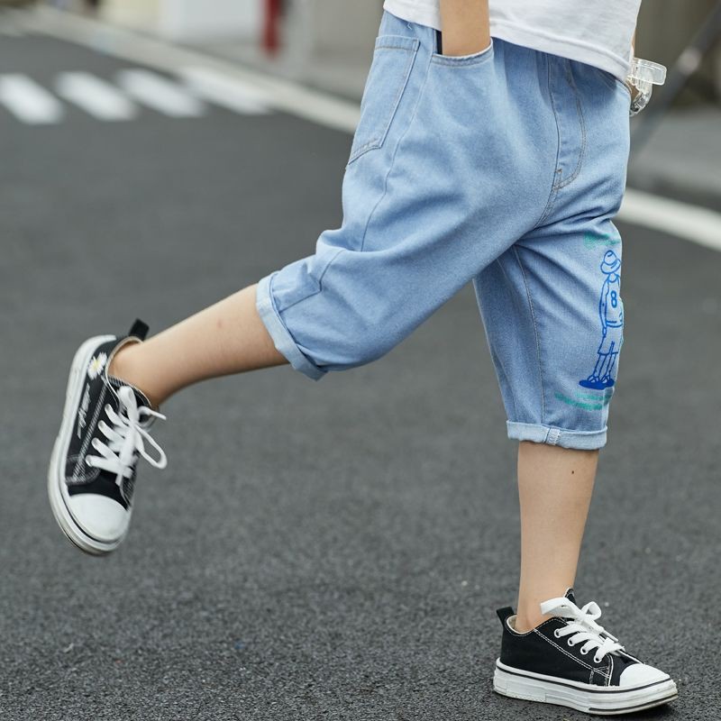 Quần Short Denim Vải Cotton Mỏng Thiết Kế Cá Tính Cho Bé Trai