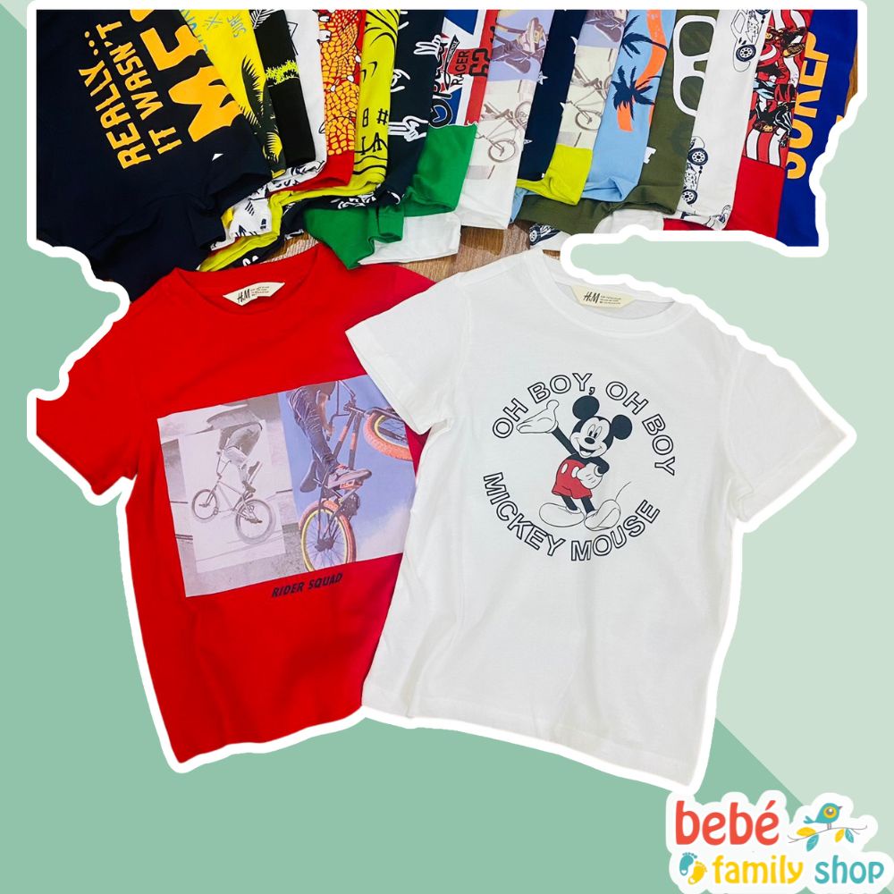 Áo phông bé trai size Đại 4 đến 16 tuổi áo thun cotton xuất dư HM in hình -ATM ATMC