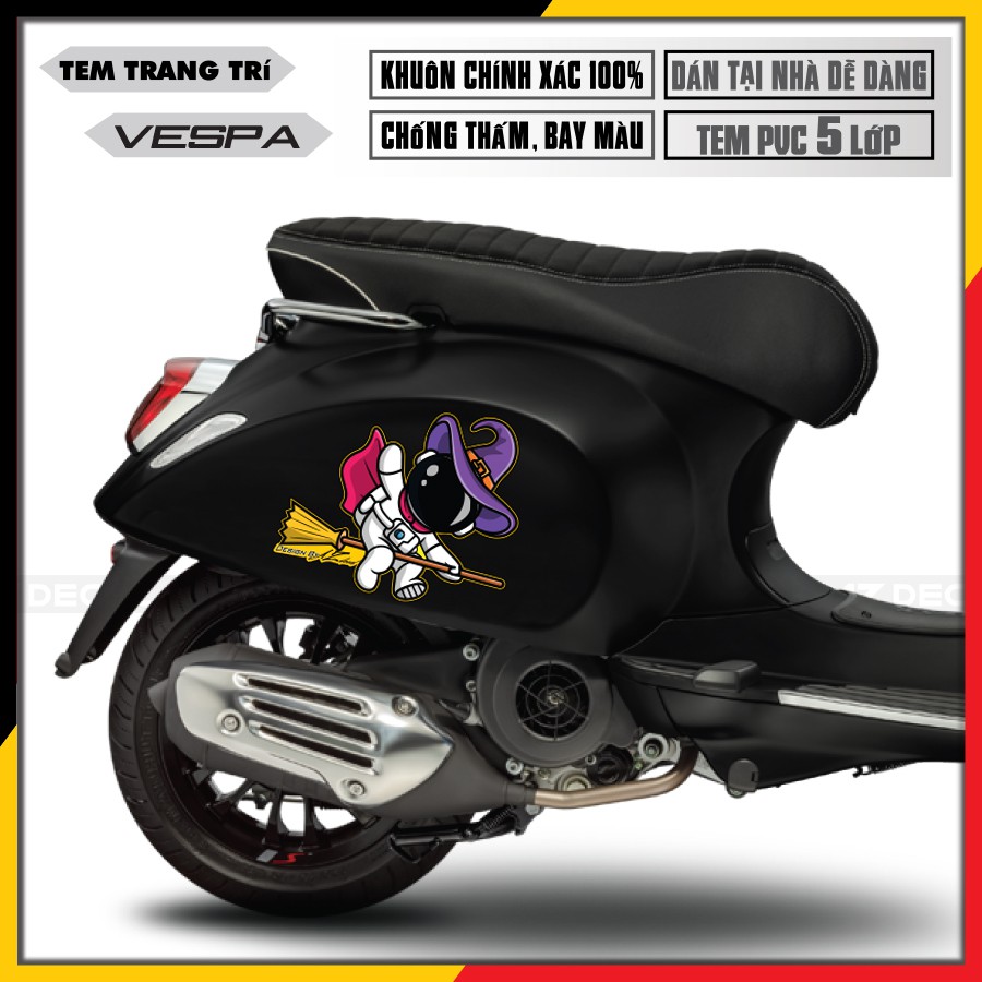 Tem Xe Vespa Sprint/Primavera/GTS/LX Phi Hành Gia Cưỡi Chổi | VP24 | Tem Rời Xe Vespa Cao Cấp