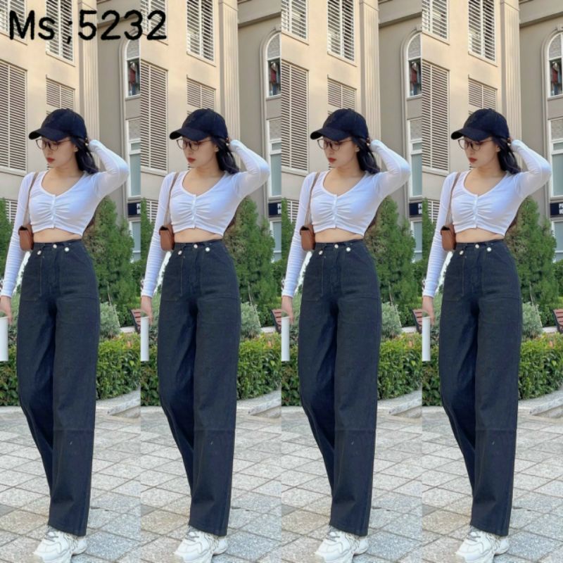 (Sales) Quần jeans ống rộng siêu hack dáng, màu sắc đơn giản nét đẹp năng động. Ms5232