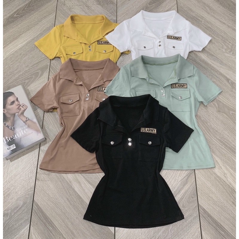 Áo thun body nữ có cổ phối túi có lo gô | BigBuy360 - bigbuy360.vn