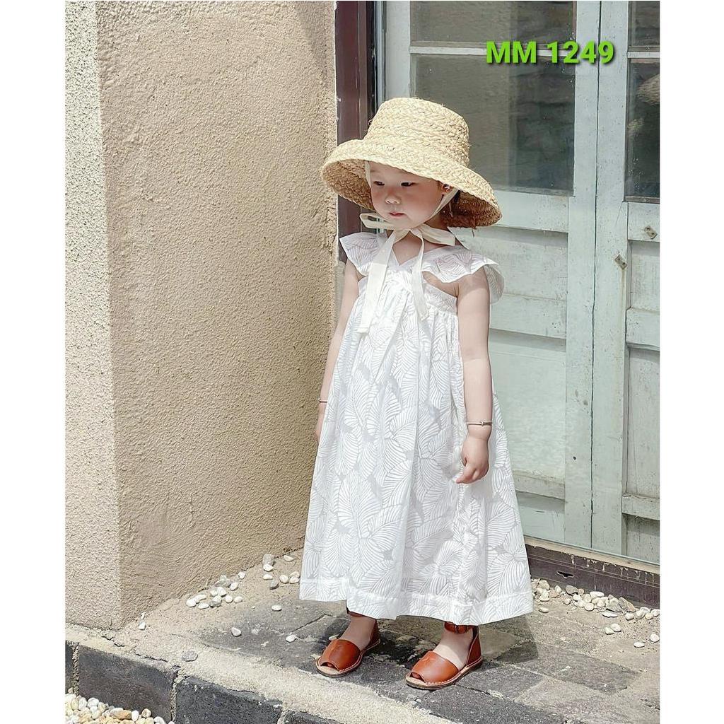 Váy Đầm Maxi Bé Gái 1-10 Tuổi Màu Trắng Cotton Boil Ép Vân Chiếc Lá Siêu Mềm Sofia Du Lịch, Dự Tiệc, Đi Học