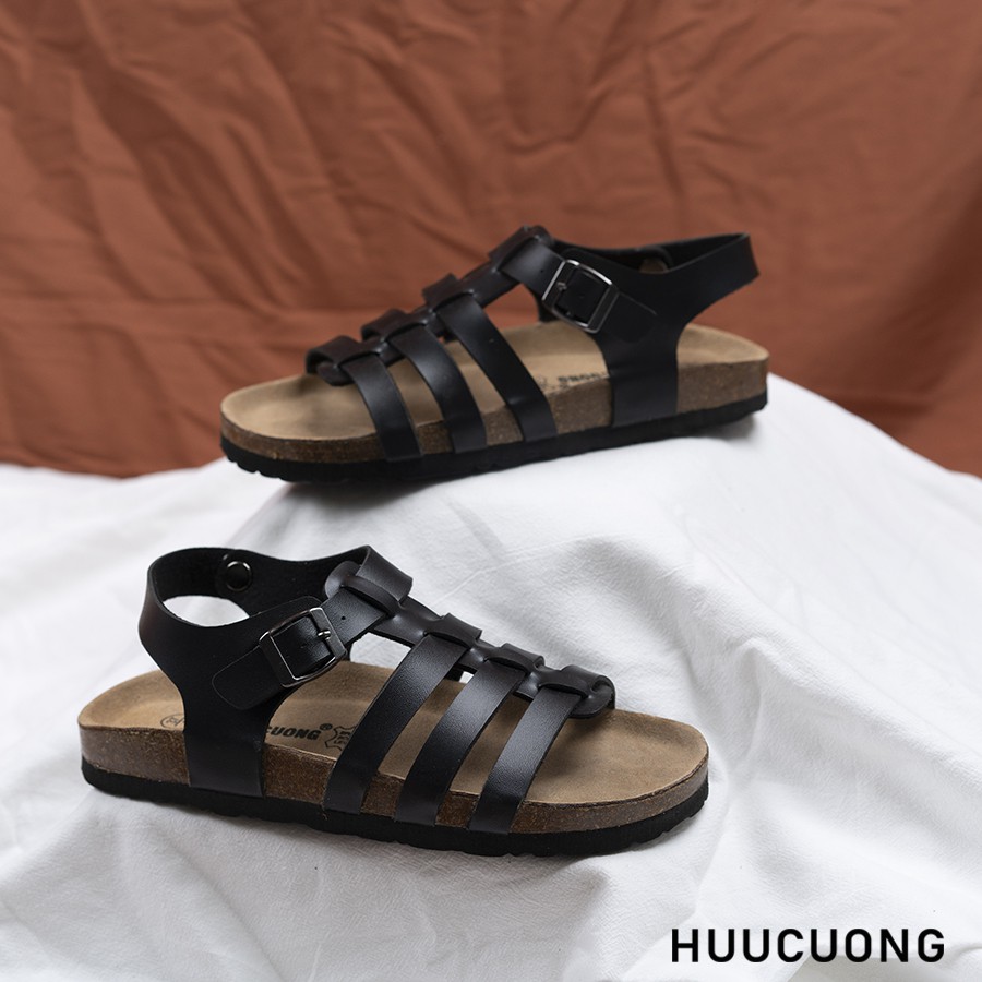 Sandal HuuCuong chiến binh đen đế trấu, hàng giầy dép sandal Hữu Cường chính hãng, thời trang, chịu nước