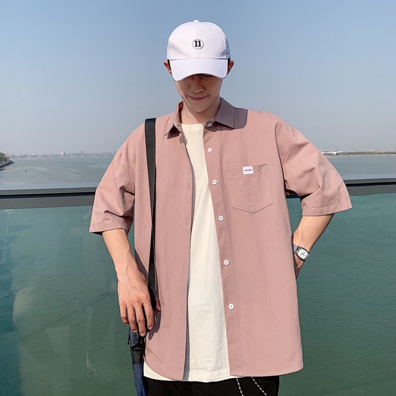 Áo Sơ Mi Nam Tay Ngắn Màu Trơn Thời Trang Hàn Quốc | BigBuy360 - bigbuy360.vn