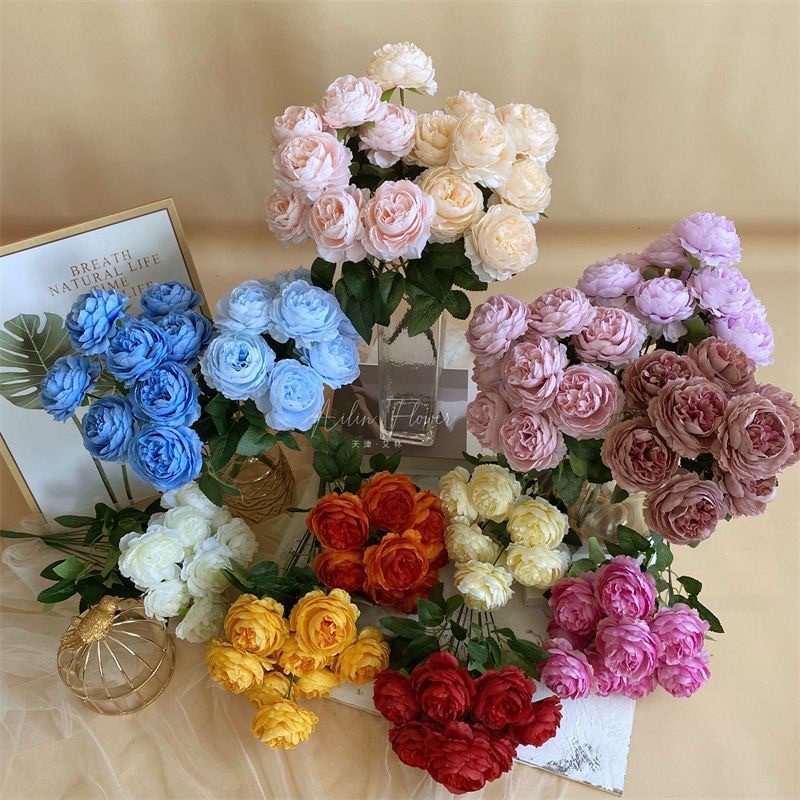 Cụm hoa trà mao lương 9 bông - cụm trà 9 bông vải lụa cao cấp - DUY HƯƠNG HOA LỤA - Hoa vải hoa giả