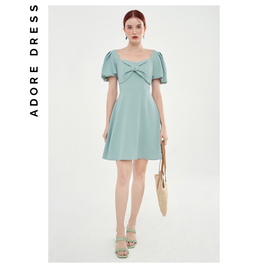 Đầm lụa xanh mint basic nơ ngực 2VA1018 ADORE DRESS