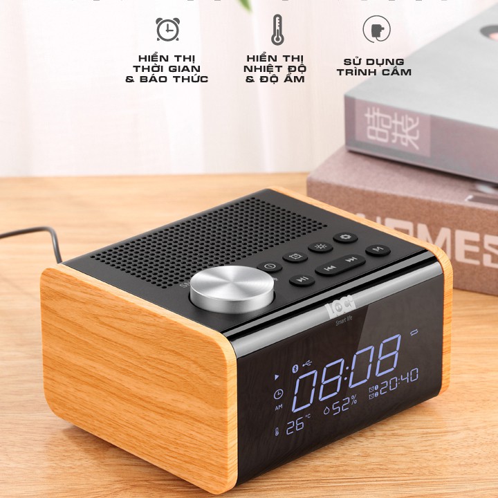 [Free Ship] Loa Bluetooth Di Động Kèm Đài FM Radio Hẹn Giờ Báo Thức - Loa bluetooth - Đài FM loci H100 Chính Hãng