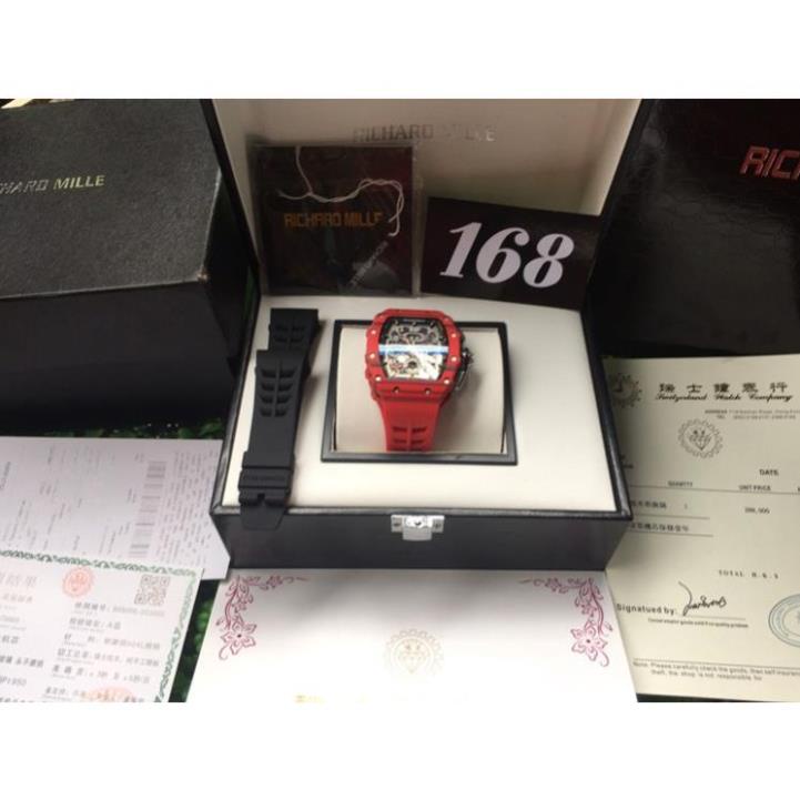 Đồng Hồ Nam [Richard Mille RM11-03] Replical,  Automatic, Carbon, Dây Cao Su, Box, Phụ Kiện,Bảo Hành