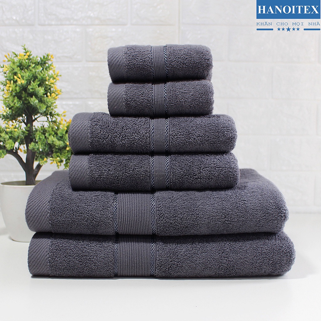 Bộ 6 Khăn Cao Cấp HANOITEX 100% Cotton Dày Dặn, Thấm Hút Tốt, Không Phai Màu