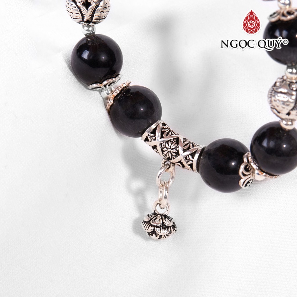 Vòng tay TA tóc đen phối charm hoa sen treo - Ngọc Quý