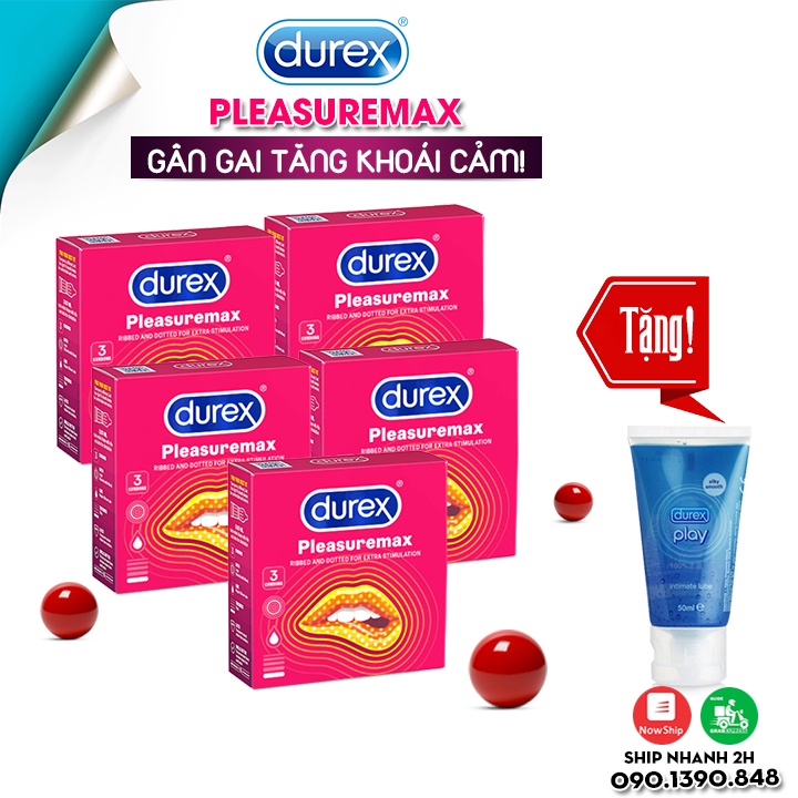 [BỘ 5 HỘP]Bao Cao Su Durex Pleasuremax (Hộp 03 cái)- [SIÊU MỎNG-GAI]-Tăng Hưng Phấn- Kéo Dài Thời Gian-Chính Hãng 100%