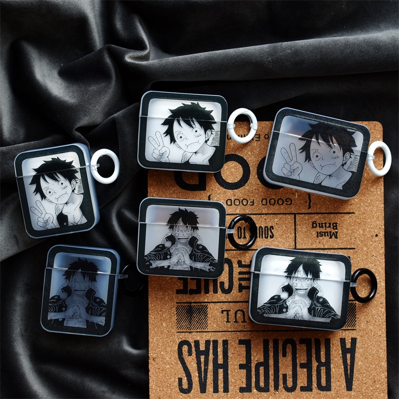 Vỏ Bảo Vệ Hộp Sạc Tai Nghe Bluetooth AirPods 3 / 2 / Pro TWS Hình Nhân Vật Anime One Piece Luffy Màu Trắng Đen Ốp