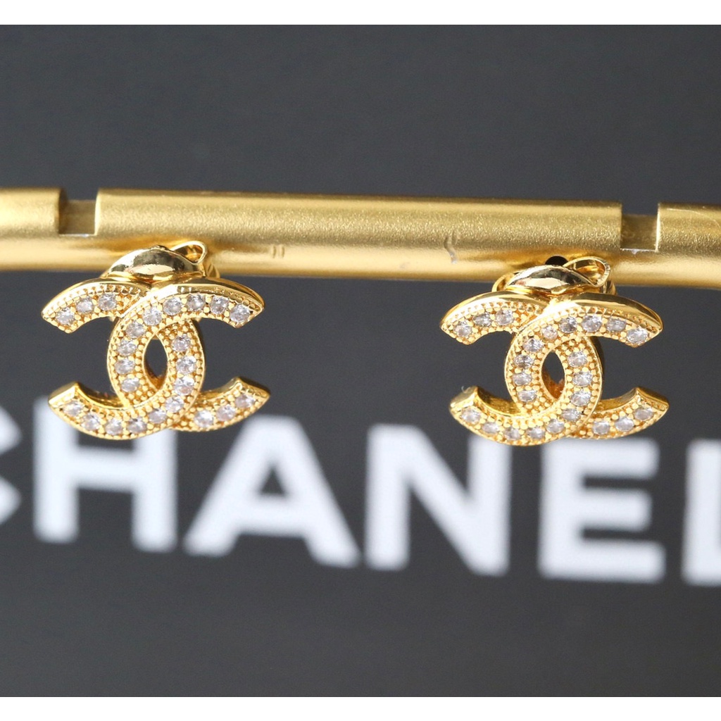 CH Khuyên Tai Hình Chữ C Kép Đính Kim Cương Mạ Bạc 925 Thời Trang Dành Cho Bạn Nữ