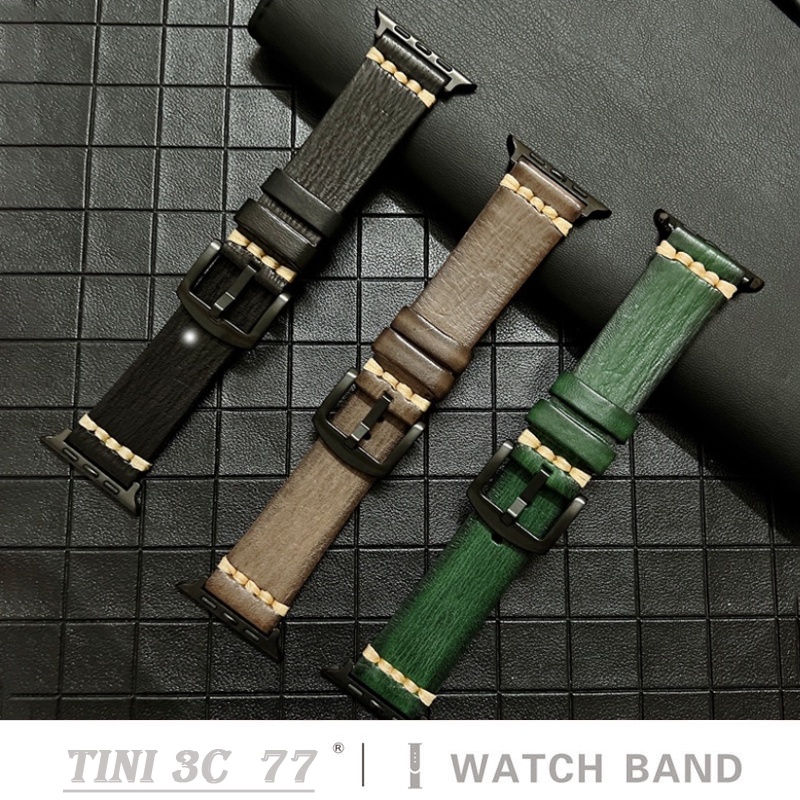 Dây Đeo Da Sáp Dầu Kiểu Vintage Cho Đồng Hồ Thông Minh Apple Watch Series 7 6 5 4 3 2 1 SE iwatch7 45mm 38/41/40/42 44mm