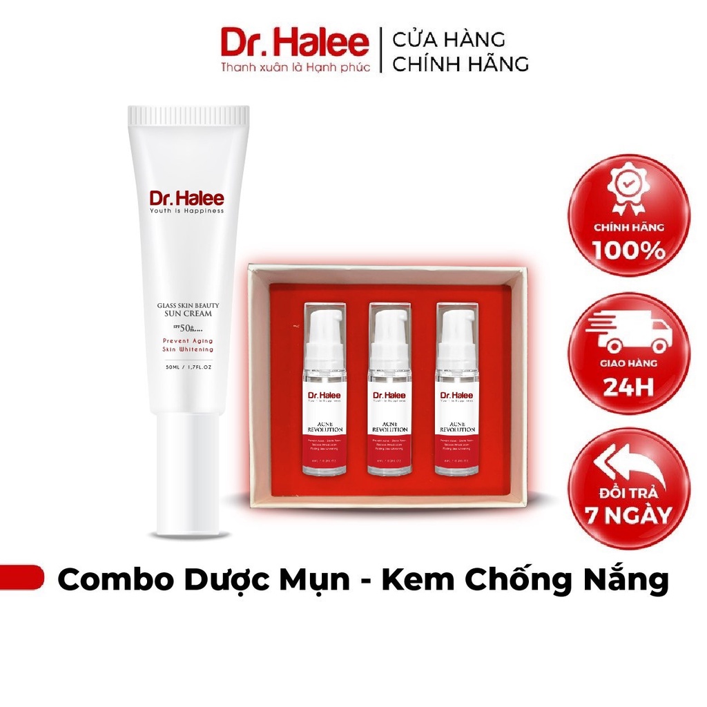 Combo Kem Chống Nắng SPF50+ / PA++++ - Serum Dược Mụn Dr Halee ACNE REVOLUTION