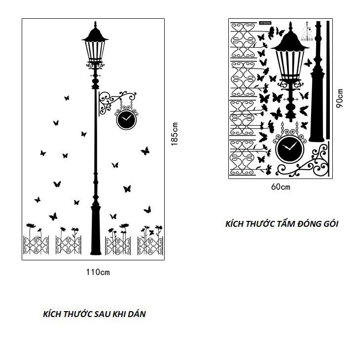 Decal dán tường Cột đèn đen - DKN058