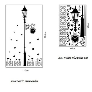 Decal dán tường phòng khách tranh 3D Hình Cột đèn màu đen - trang trí dễ dàng trong vòng 5 phút