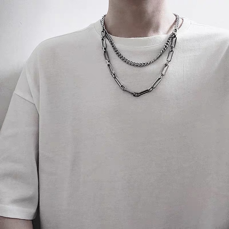 [Augustcloth | AugustJewelry] Dây chuyền/ vòng cổ hợp kim 2 dây xích 1 dày 1 mảnh phong cách Hàn Quốc