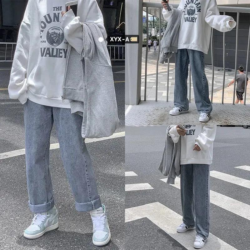 Set Áo Hoodie Form Rộng Và Quần Jeans Ống Đứng Phong Cách Hàn Quốc Cho Nữ