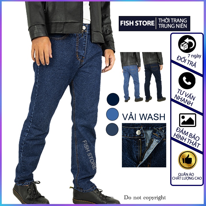 Quần jean nam chất bò trơn đẹp ống suông trung niên cao cấp big size FF29E