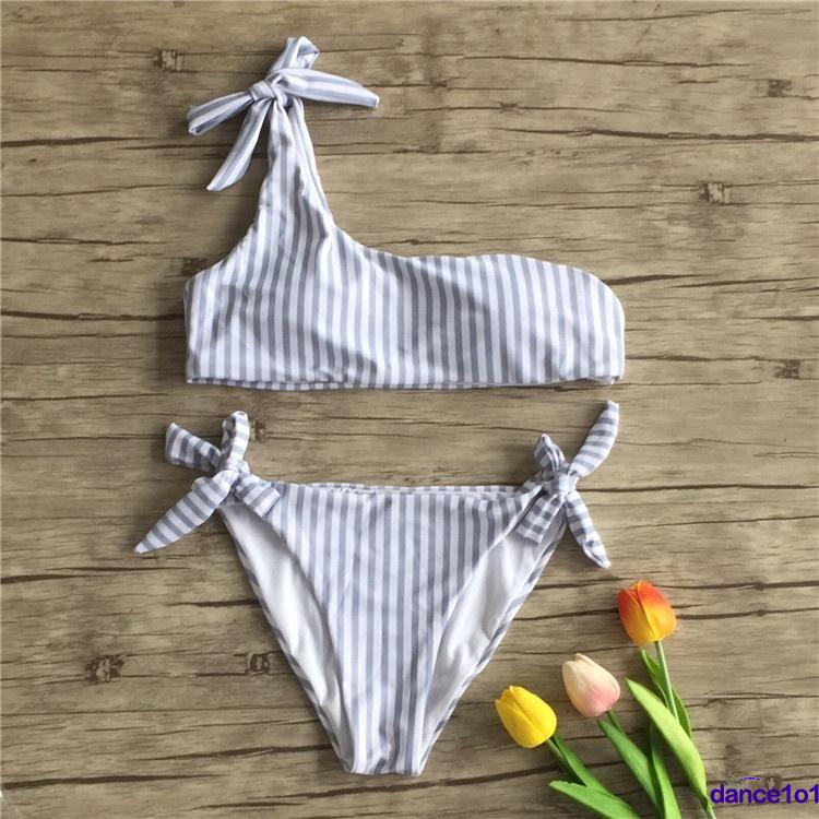 Bộ bikini gồm áo ngực trễ vai + quần lót thời trang gợi cảm cho nữ