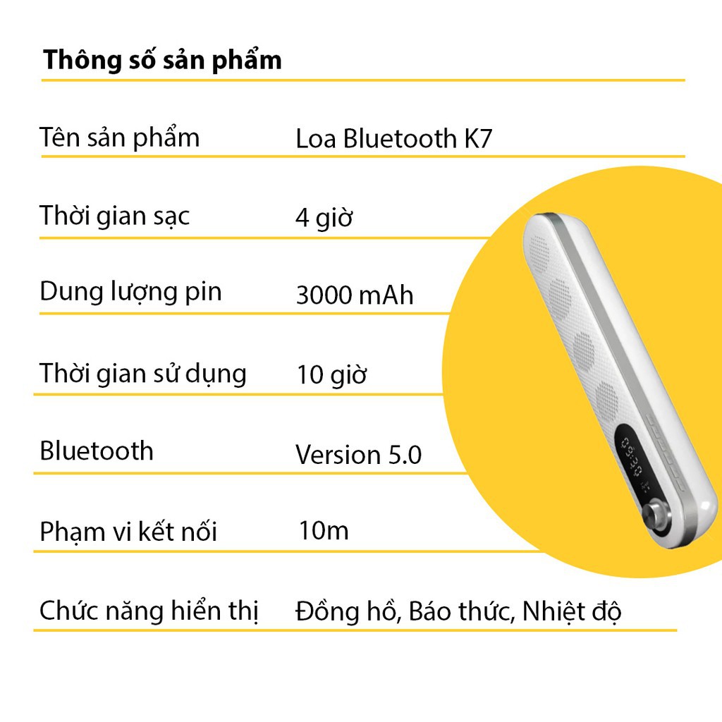 Loa Bluetooth ⭐FREE SHIP⭐ Loa Bluetooth K7 Thiết Kế Độc Đáo Đồng Hồ LED Kiêm Báo Thức Âm Thanh Lớn Chống Ồn