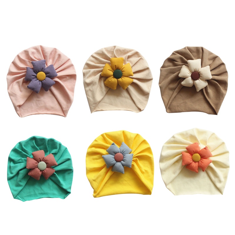 Mũ Beanie Mềm Thắt Nút Màu Trơn Đính Hoa Dễ Thương Cho Bé Sơ Sinh 3-18 Tháng Tuổi