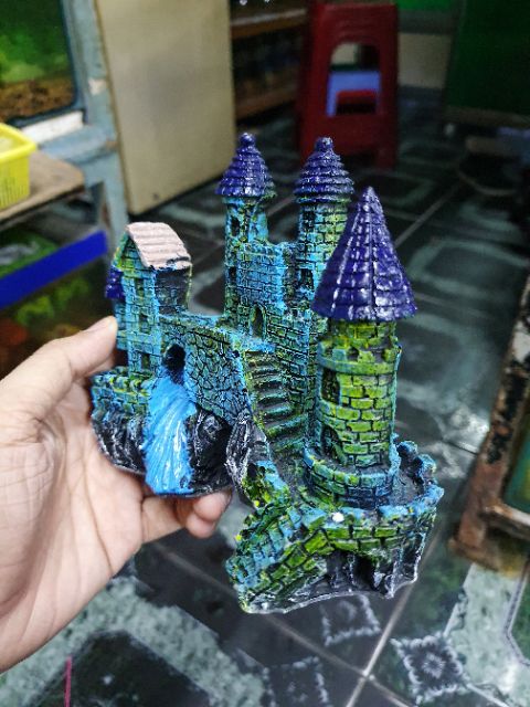 LÂU ĐÀI TRANG TRÍ HỒ CÁ NON BỘ 14x7x13cm MẪU 1