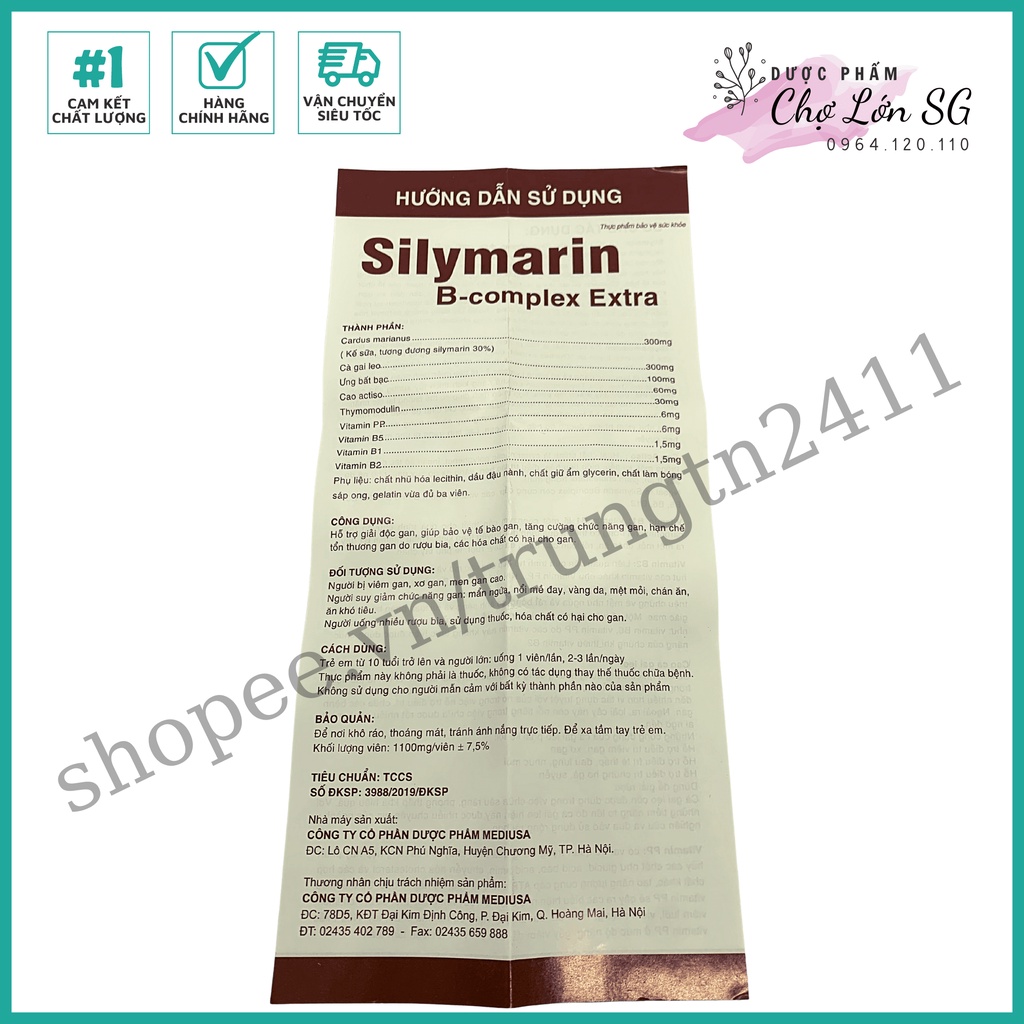 Viên uông bổ gan SILYMARIN B-COMPLEX EXTRA giải độc gan, mát gan, hạn chế tổn thương do bia rượu