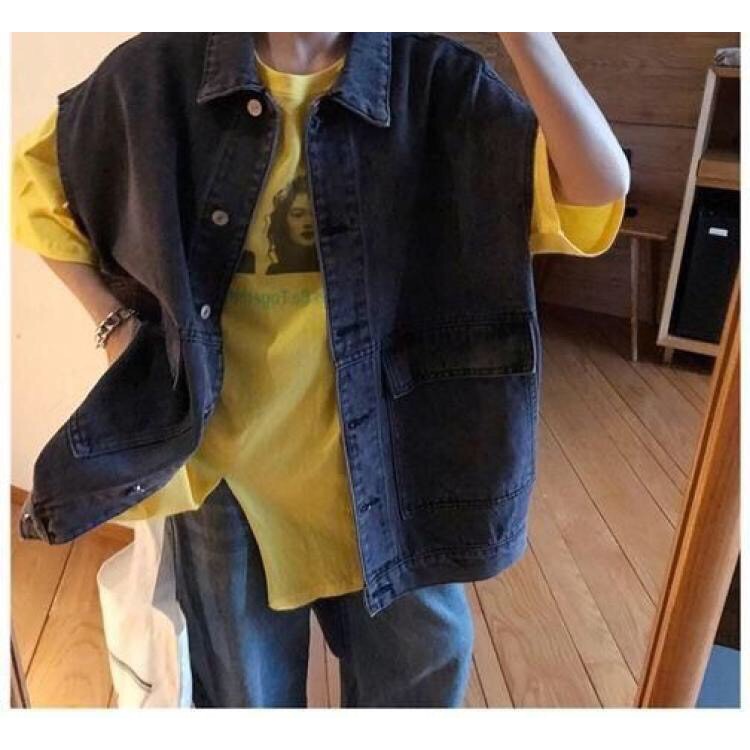 Áo Gile Bò Nam Nữ Phong Cách Bụi Bặm/ Áo Khoác Jeans Dáng Rộng Ullzang Unisex Hàn Quốc A00028 | BigBuy360 - bigbuy360.vn