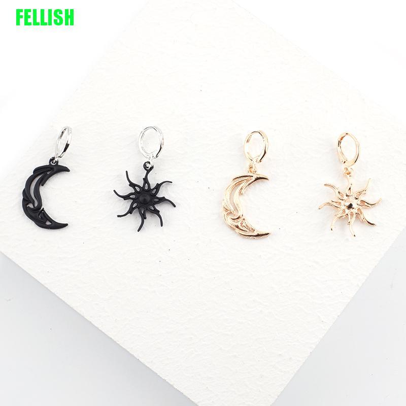 Đôi Bông Tai Dáng Dài Không Đối Xứng Họa Tiết Mặt Trăng Mặt Trời Thời Trang Cho Nữ