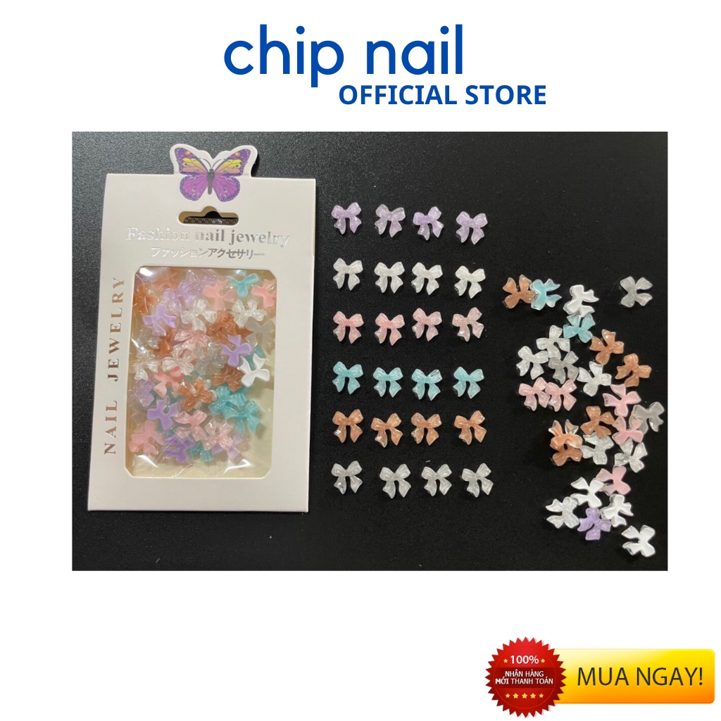 Charm Nơ Nhựa 3D Nhiều Màu Trang Trí Móng Tay Set 50v