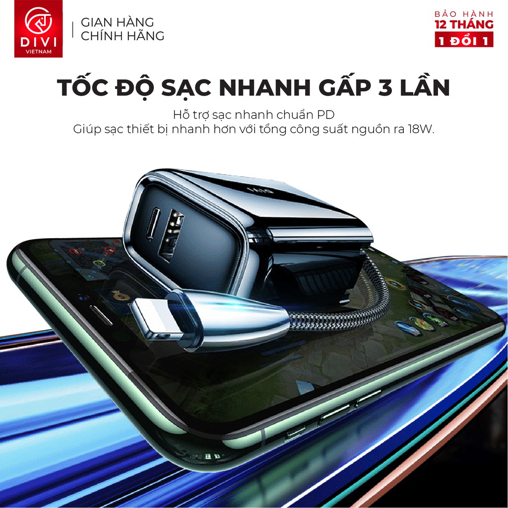 Củ sạc nhanh DIVI P2207 - Sạc nhanh PD, QC 3.0 Công suất 18W Cổng Type C - Hàng chính hãng -  Bảo hành 12 tháng 1 đổi 1