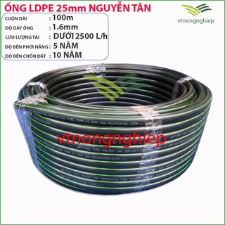 Ống tưới ldpe 25mm, cuộn dài 100m, dày 1.6ly, hiệu Nguyễn Tân, sử dụng cho hệ thống tưới cây tự động, béc tưới bù áp