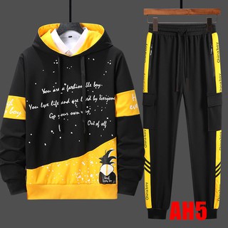 Bộ Quần Áo Hoodie Nam Dài Tay Có Mũ Họa Tiết