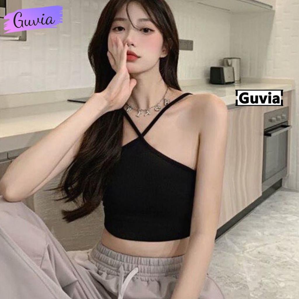 Áo Croptop kiểu YẾM 2 DÂY CHÉO MẢNH Nữ Thun Gân, Áo Dây Đắp Chéo Cổ kiểu YẾM GUVIA