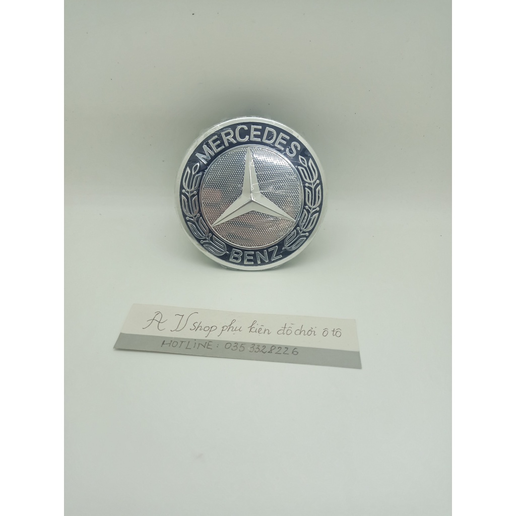 Logo Chụp Mâm Bánh Xe Ô Tô Mercedes Benz Đường Kính 75mm màu xanh