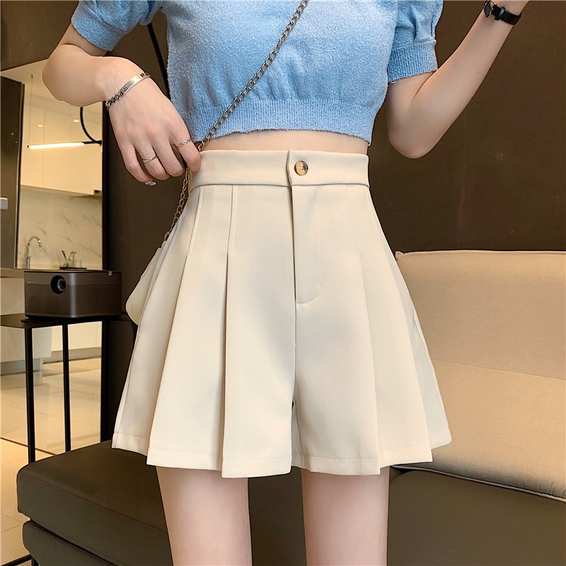 quần shorts nữ ống rộng dáng váy cạp khuy đứng xếp ống xòe Xinh Xắn