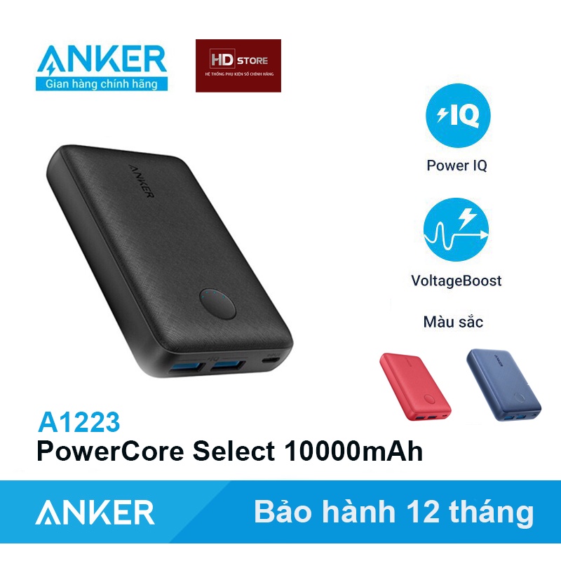 Sạc dự phòng Anker PowerCore 10000mAh Select 2 Cổng sạc nhanh IP Ipad 12W - A1223