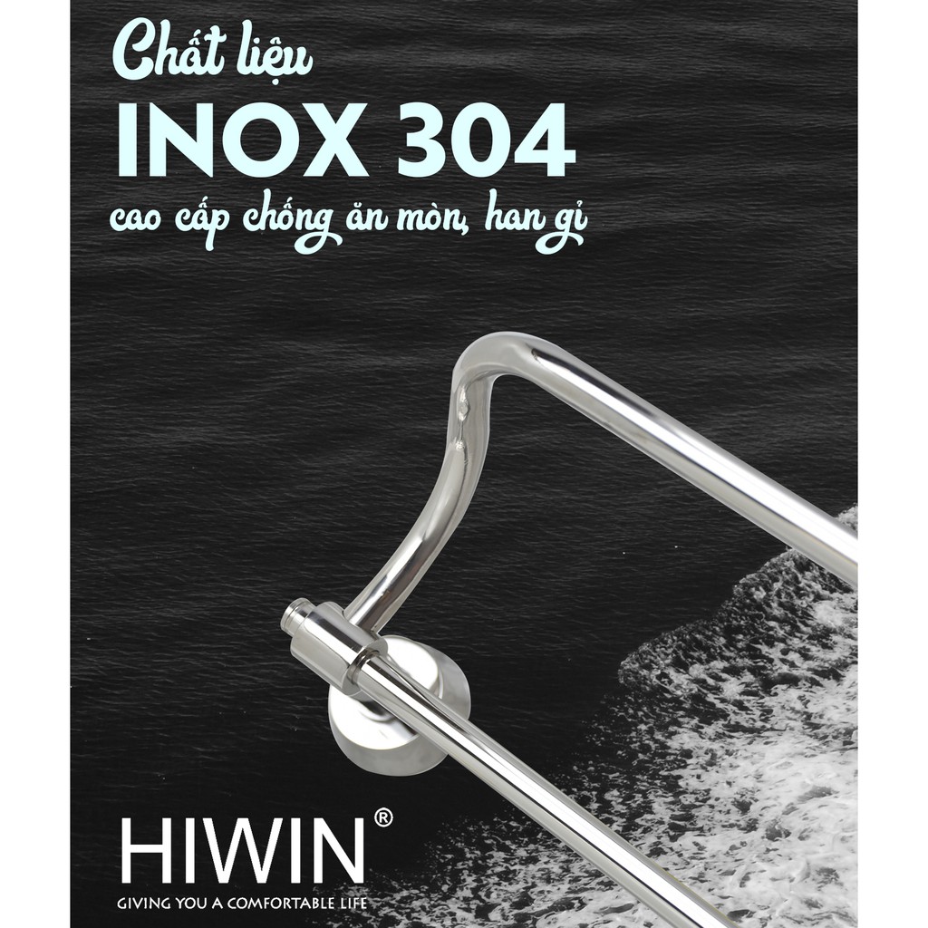 Thanh vắt khăn đôi inox 304 mặt gương Hiwin Y-638 kt 600x120x50mm