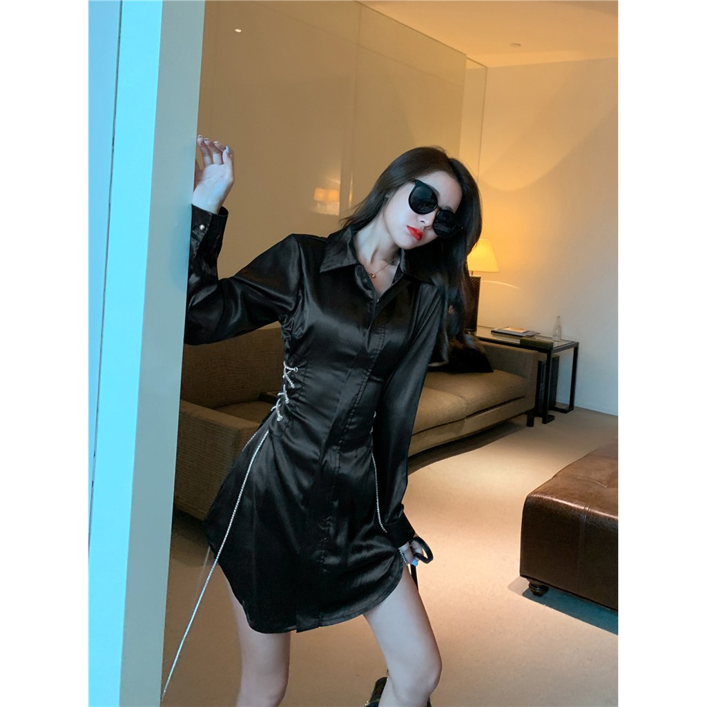 Đầm nữ dáng ôm sơ mi nữ tay dài mini Emilyshop