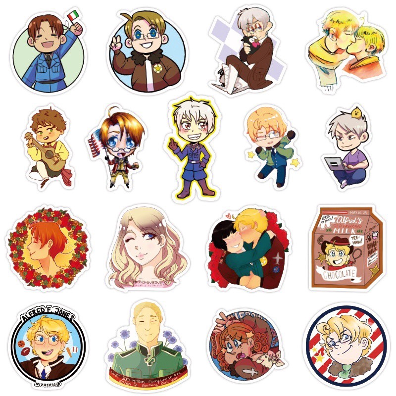 Set 50 miếng sticker anime Axis Powers dán trang trí chống thấm dễ thương