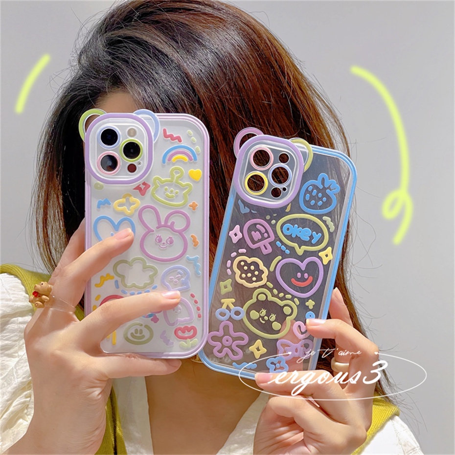 Ốp Điện Thoại Mềm Họa Tiết Thỏ / Gấu / Dâu Tây Cho iPhone 14 13 12 11 Pro Max SE2020 X XR Xs Max 7 8 6 6s Plus