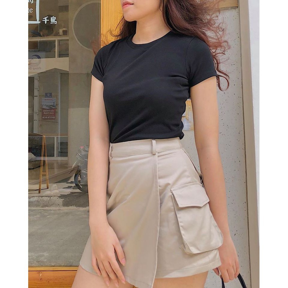 [QQ36] Chân váy nữ kaki chữ A ngắn túi hộp đắp vạt cực xinh đẹp rẻ - Váy có lót quần
